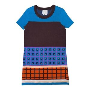 Kate Spade Blue and Black Short Sleeve Dress with Geometric Patterns